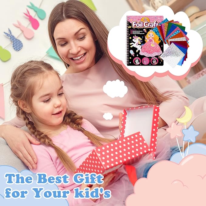 Syahro Art Craft Activity for Kids: Foil Funny Princess, Unicorn and Mermaid Carefree Creative Travel Set, Idea for 3 4 5 6 7 8 9 Year Old Girls，Art Travel Toy Suitable for Girls