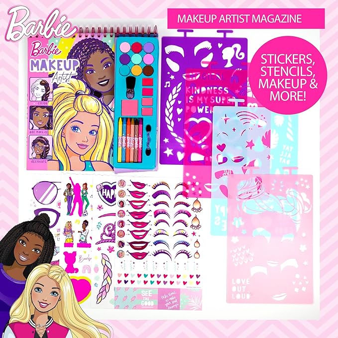 Horizon Group USA Barbie Makeup Artist Magazine, Create Your Own Hair & Makeup Looks Using 130+ Stencils, 180+ Stickers, Crayons, Pretend Makeup & More