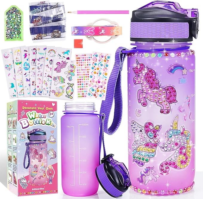 ZapWhiz Unicorn Toys for Girls Age 4-6, Decorate Your Own Water Bottle Kits for Girls,Diamond Painting Kits for Kids with Unicorn Stickers Craft Kits for Girls Gifts for 4-12 Year Old