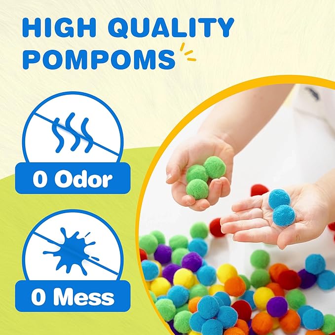 YPLUS Pompoms Art Crafts Kits, Toddler DIY Sensory Activities for Kids Ages 1-3 2-4 3-5, Finger Motor Art Supplies - Theme Food Stocking Stuffers for Kids Toddler