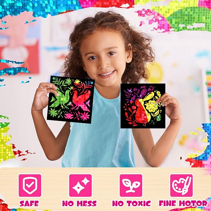 Scratch Art Mini Notes: 160 Holographic Rainbow Scratch Paper Magic Craft Card DIY Kit Supplies Party Favor Gift Toy for Kid Art Craft Bulk Set for Girl Boy Birthday Halloween Stocking Stuffer