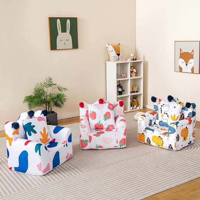 Costzon Kids Couch, Foam Filled Children's Sofa Armchair with Padded Pillow, Washable Velvet Cover & Soft Sponge Filling, Upholstered Sofa Chair Gift for Preschool, Playroom, Toddler Couch (Leaf)
