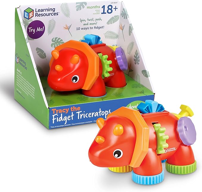 Learning Resources Tracy The Fidget Triceratops,1 Piece, Ages 18 Months+, Baby Toys,Sensory Toys for Toddlers, Fine Motor Toys,Montesory Toys