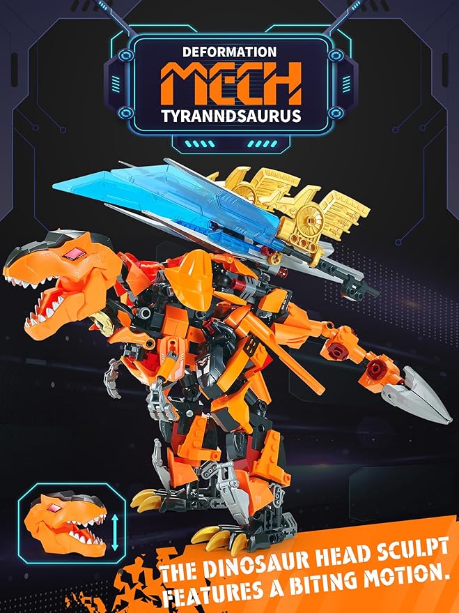 T-Rex Mech 2-in-1 Building Set, Dragon Transforming Building Blocks Toy, Dino Park Kit Dinosaurs Robot Action Figures Model, Birthday for Boys, Adult Age 8-12 (T-Rex)