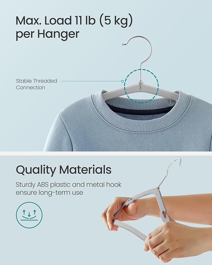SONGMICS Kids Hangers 50 Pack, 14 x 8 Inches, Baby Hangers for Closet, Non-Slip Velvet Hangers, Childrens Hangers, Space-Saving Clothes Hangers, Wide Shoulder Notches, Dove Gray UCRF038G01