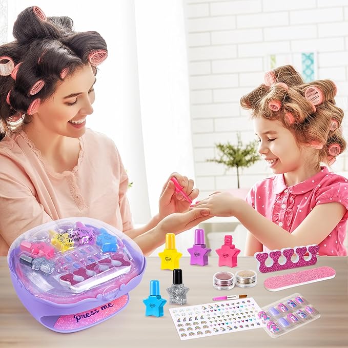 Shemira Nail Polish Kit for Girls Ages 7-12 Years Old, Nail Art Toy for Girls 5 6 7 8 9 10 11 12 Years Old, Nail Art Studio with Purple Nail Dryer for Girls, Christmas & Birthday Gifts for Girls