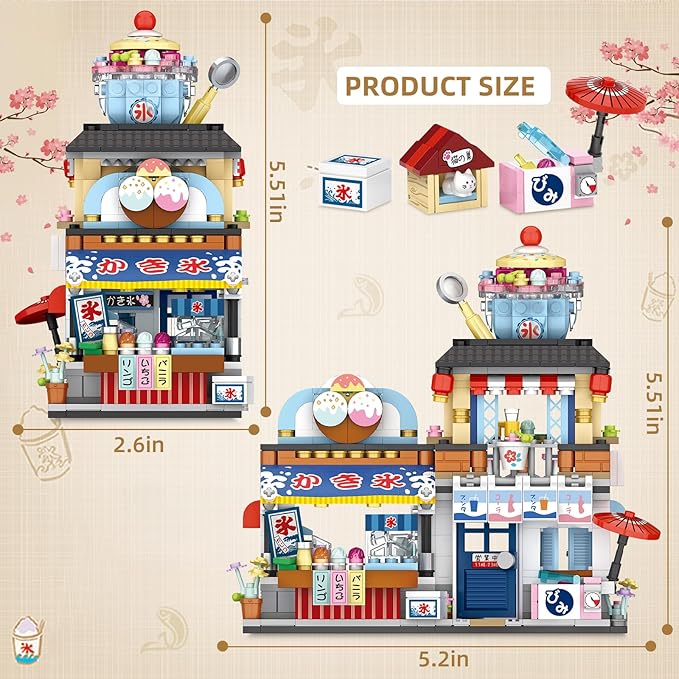 QLT Japanese Street View Ice Drink Shop Mini Building Blocks, Building Toys Model Set for Girls, Boys 6-12 Years Old, 668 PCS Simulation Architecture Construction Toy, Gift Idea for Kids Adults