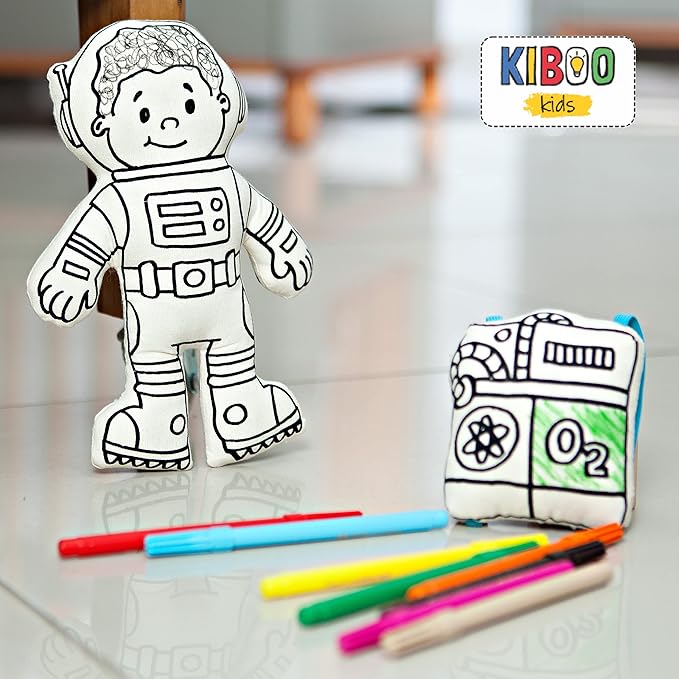 Color Your Doll - Boy Astronaut with Mini Space Pack - Washable Markers Included - Educational Art & Crafts Toy for Kids - Reusable, Color, Play, Wash, Repeat - Creative Gift