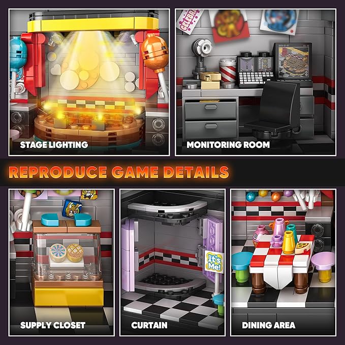 Five Nights Security Room Building Block Toy for Boys Age 8-12, Security Room Fredy Building Set Five Nights Game Toys Merch Suitable for Halloween Birthday Gift, 1388Pcs