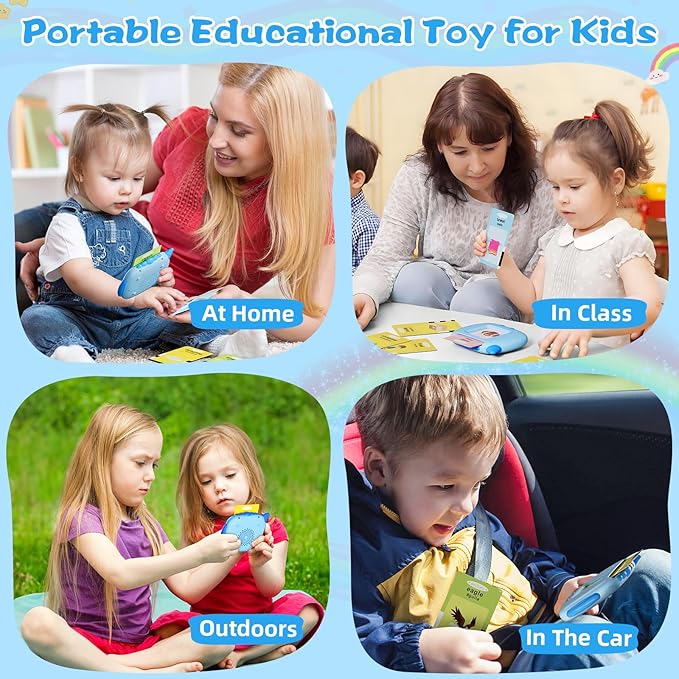 Spanish Talking Flash Cards Toddlers Toys: Bilingual Learning Toys for Kids 2-3, Español Speech Therapy Pocket Speech Toy for Age 2-6, Autism Educational Montessori Toy with 385 Sight Words, Blue