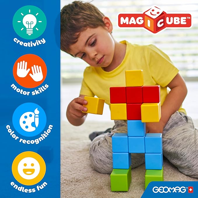 Geomag MagiCube 24-pc Magnetic Blocks Set for Toddlers & Kids Ages 1-5 | Swiss-Made STEM Educational Toy Made from 100% Recycled Plastic | Creative Early Learning Play
