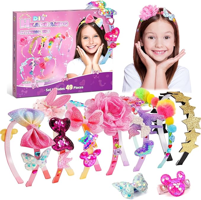 SYOKZEY Hair Accessories for Girls, Headband Making Kit,Toys Gifts for 3-12 Years Old Girls,Girls Toys Age 6-8, Arts and Craft Kits, Birthday Presents DIY Christmas Stocking Stuffers- 49 Pc