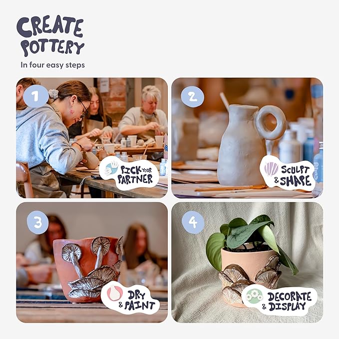 Sculpd Pottery Starter Kit - Complete Air Dry Clay Beginner Set for 2 Adults: Includes Sculpting Tools, Matte Varnish, Paint Brushes, Guide, Video Tutorials & More - Date Night Gift, Arts Crafts Hobby