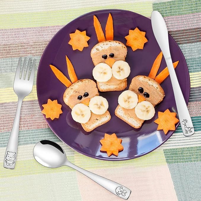 VITEVER 12-Piece Toddler Utensils, Stainless Steel Kids Silverware Set, Children Safe Forks, Spoons and Knives - Mirror Polished, Dishwasher Safe