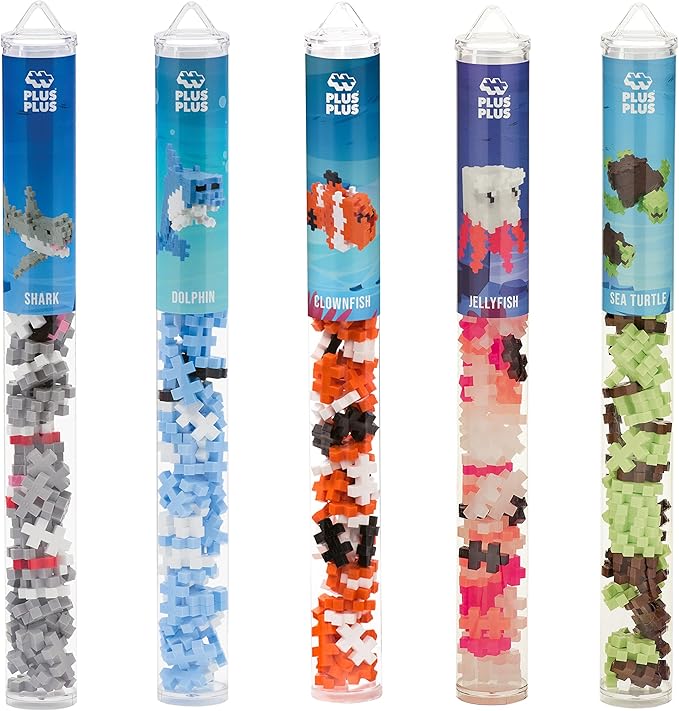 PLUS PLUS Building Block Playset Kit, Themed Figures 3D Puzzle, Fun Stem Toys for Kids, 350 Mini Interlocking Pieces - 5 Tube Bundle, Ocean