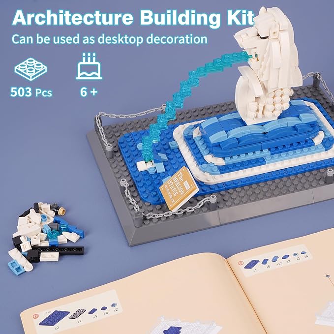 Oichy Merlion Building Blocks Set, 503 PCS Creative Toy Building Sets, World Famous Architecture Model Kits for Adults and Kids