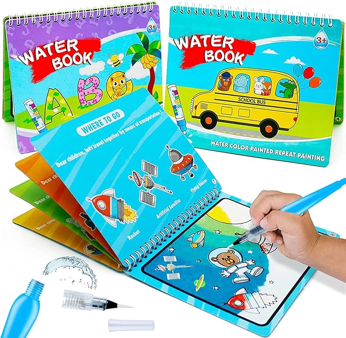hapray Magic Water Paint Coloring Books for Toddler, Art Toys Age 2-4, Educational Learning Doodle Toy, Gifts for Girl Boy 3 2 1+ Year (Alphabet Transportation 2 Pack)