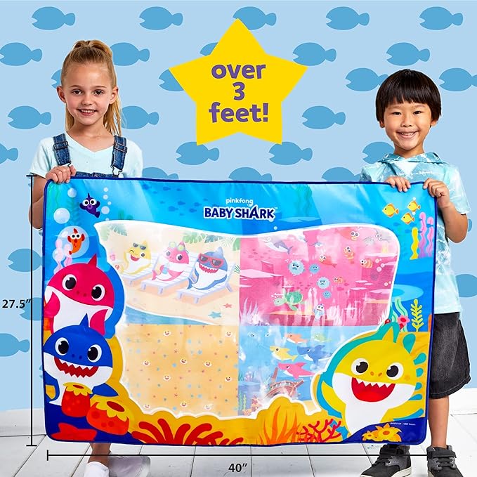 Baby Shark Water Drawing Mat by Horizon Group USA, Includes Reusable 40-Inch Water Drawing Mat, Refillable Water Brush & Pens, Stencils, Mess-Free Water Art for Toddlers, Age 3+