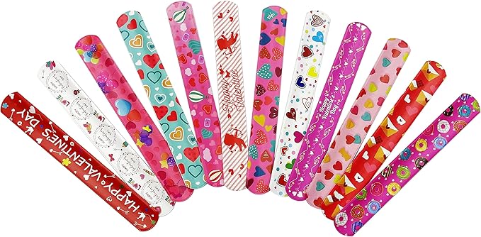 Valentine Slap Bracelets for Kids Valentines Day Slap Bracelets Bulk for Boys and Girls Holiday Slap Bracelet Party Favors Supplies Classroom Prizes Exchanging Gifts (48)