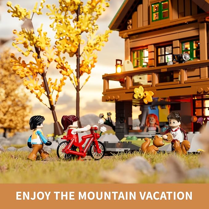 FUNWHOLE Mountain-Cabin House Lighting Building-Bricks Set - Friends Mountain House and Treehouse Collection LED Light Building Set 2255 Pcs for Adults and Teen