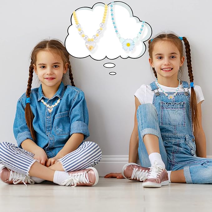 Sumind 6 Sets Play Jewelry for Little Girls Princess Necklace Bracelet Set Includes Kid Beaded Necklace Bracelet for Toddler Christmas Birthday Party Favors Cosplay(Heart, Flower Style)