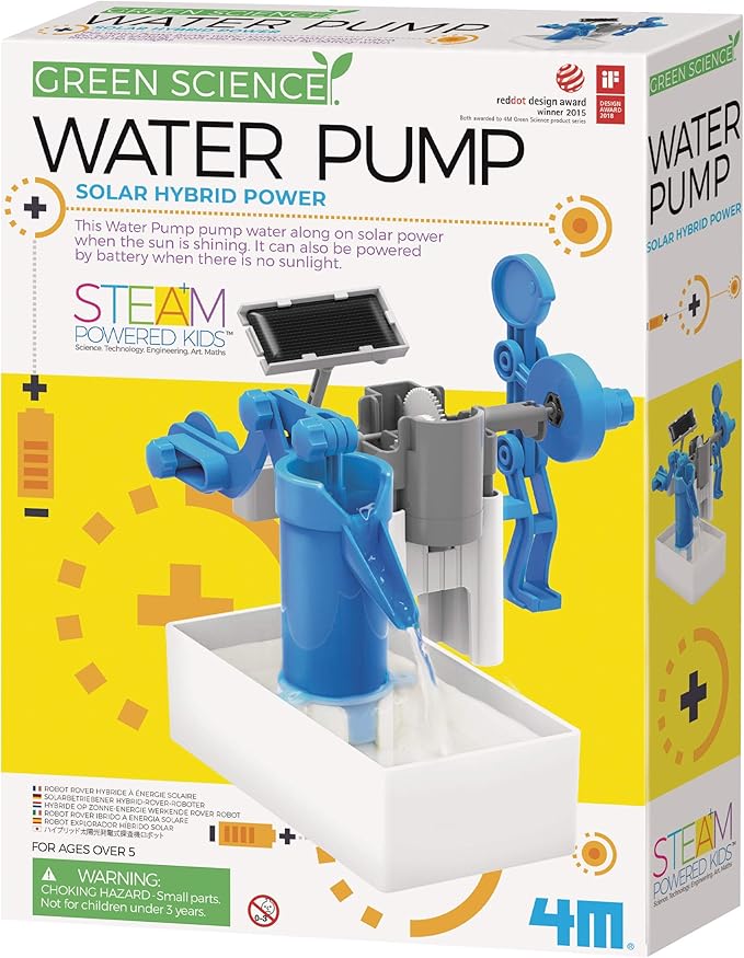 4M Green Science Solar Hybrid Power Water Pump DIY STEAM Powered Kids Science Kit