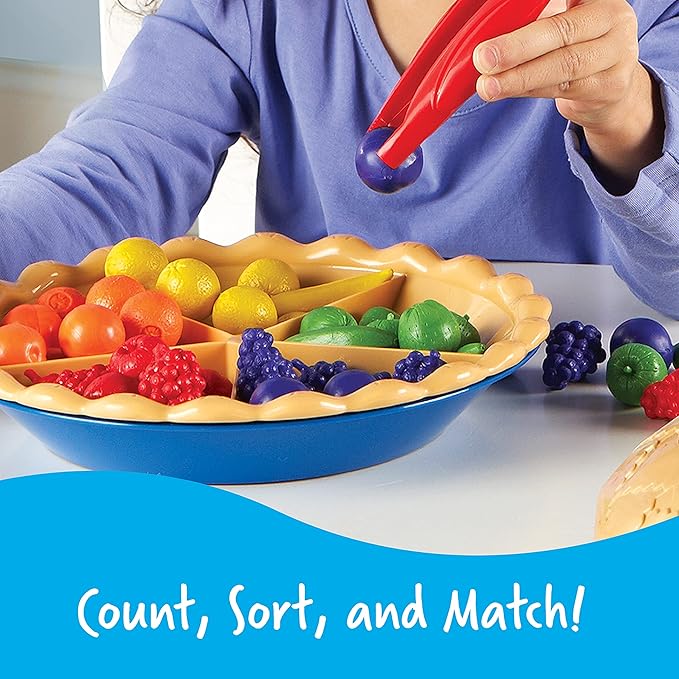 Learning Resources Super Sorting Pie - 68 Pieces, Ages 3+ Toddler Fine Motor Toy, Preschool Learning Games, Develops Counting and Color Recognition, Pretend Play Food, Kids Tweezers