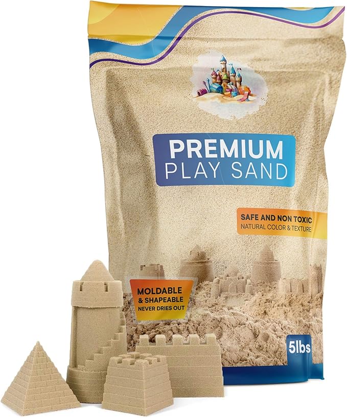 Natural 5 lbs Moldable Sand Refill Pack - Self-Sticking Magnetic Sand for Kids Sand Box Toys - Indoor Play Sand Bulk for Sensory Play Bin, and Sandbox - 5 Pounds Premium Play Sand with Resealable Bag
