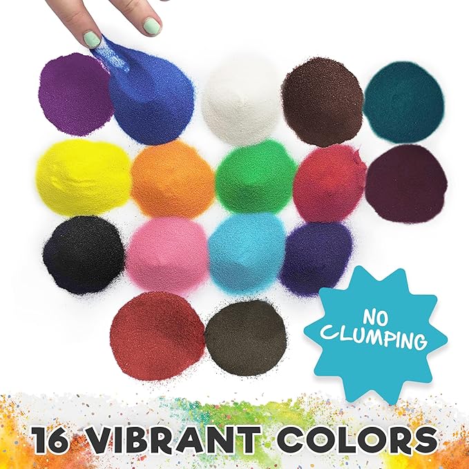 CuteyCo CraftySand’s Big Pack: 16 lbs & 16 Colors for Kids’ Play Sand, Sand Art