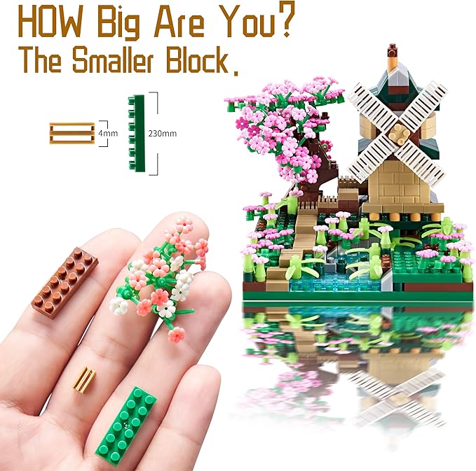 Architecture River Windmill Building Model Kit Micro Block Set Mini Blocks 600+ PCS with 2 Figure