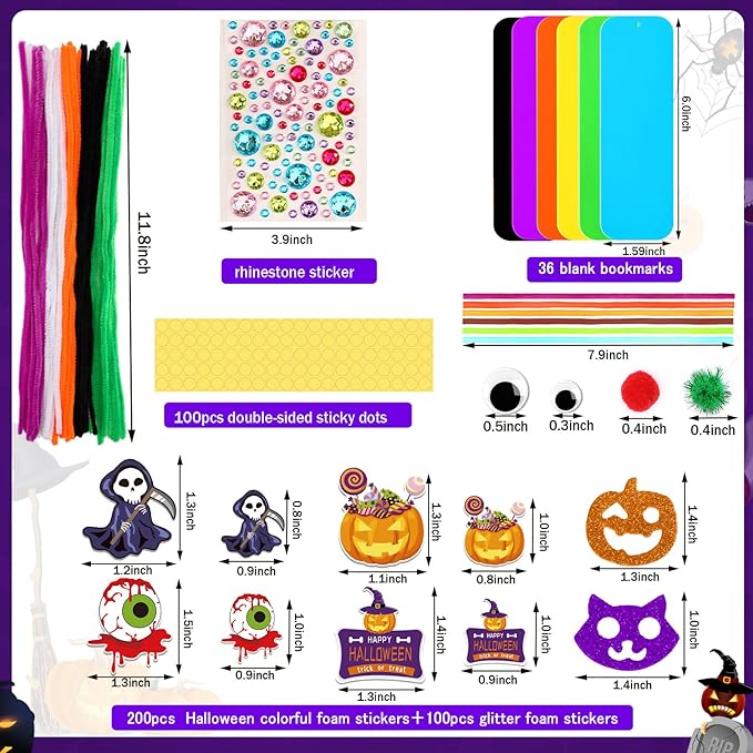 JULBEAR 36 Sets Halloween Crafts Kits DIY Blank Foam Decorations Sets Foam Self-Adhesive Stickers Arts for Kids Halloween Party Favors Classroom Activity Gift Exchange