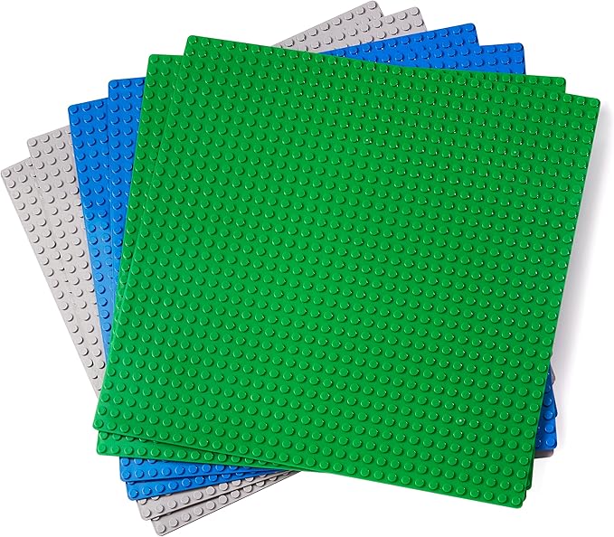 Apostrophe Games Building Blocks Base Plates Compatible with All Major Brands – (6-Pack - 2 Green, 2 Blue, 2 Gray) 10-1/16" x 10-1/16" Inches Baseplate for Building Bricks – Durable and Sturdy