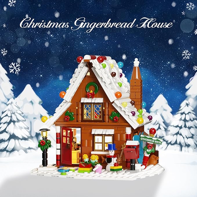 Christmas Gingerbread House Building Kit with LED Lights, Christmas Village House Blocks Set, Compatible with Lego, Xmas Decorative Gifts for Girls and Boys, Kids and Adults, Ages 6+