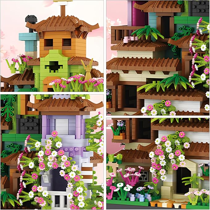 Cherry Blossom Tree House Micro Mini Building Block Sets for Adult,Flowers Treehouse Modell Villa Kit for Woman Kids（3350 Pieces）