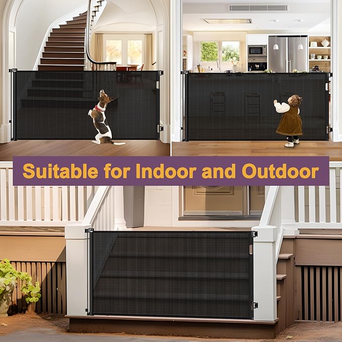 42" Tall X 100" Extra Wide Retractable Baby Gates for Large Openings Extra Tall Dog Gates for Doorways Extra Tall Pet Gate Indoor Outdoor Long Baby Gate Extra Tall Mesh Gate, Black