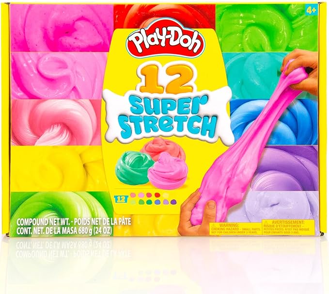 Play-Doh Super Stretch 12 Pack Playdoh Variety, Kit, Gifts for Kids, Popular Kids Toys, Party Favors for Kids 8-12, Compound Packs, Bulk Pack, Kids Gifts 8-12, Sensory Dough