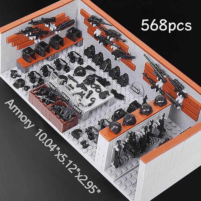Military Base Army Base Building Blocks Sets WW2 Battle Brick Armory Swat Team Weapons Pack Toys Compatible with Major Brands Bricks(568 Pcs)