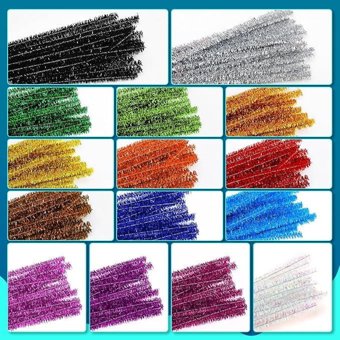 500pcs Pipe Cleaners, Pipe Cleaners for Crafts, Craft Supplies Multicolor Chenille Stems for Art&Craft Christmas DIY Projects(15colors,Glitter)