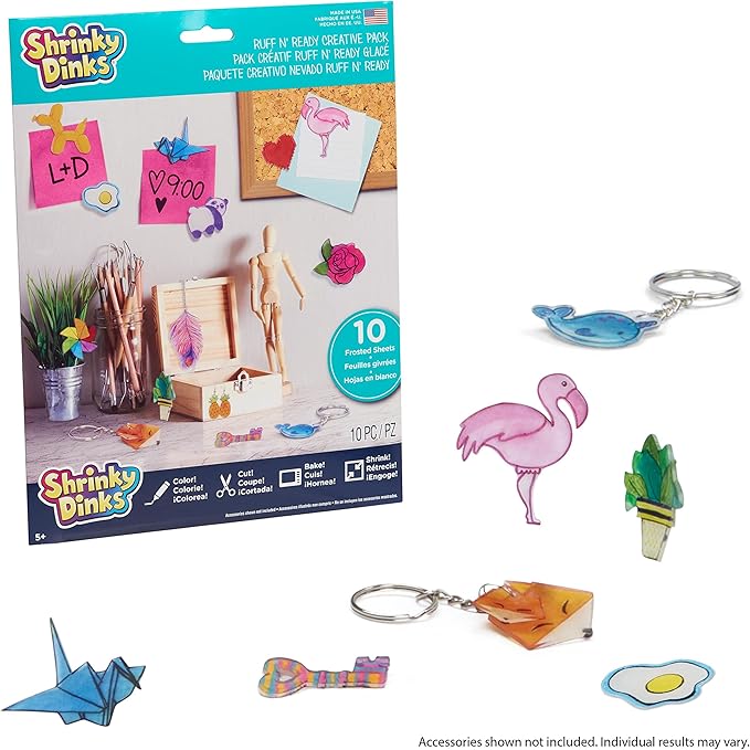 Just Play Shrinky Dinks Ruff n’ Ready Creative Pack, 10 Frosted White Sheets, Kids Arts and Crafts Activity Set, Kids Toys for Ages 6 Up