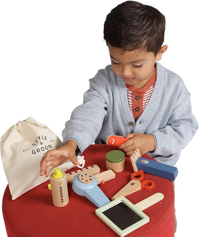 Manhattan Toy Style & Groom 9 Piece Wooden Toddler & Kids Pretend Play Hair Styling & Grooming Kit