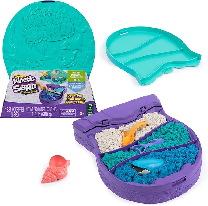 Kinetic Sand, Project Planet Deep Sea with 24oz Play Sand & Sea Creature Tools, Sustainably Minded Eco Friendly Materials, Sensory Toys for Kids
