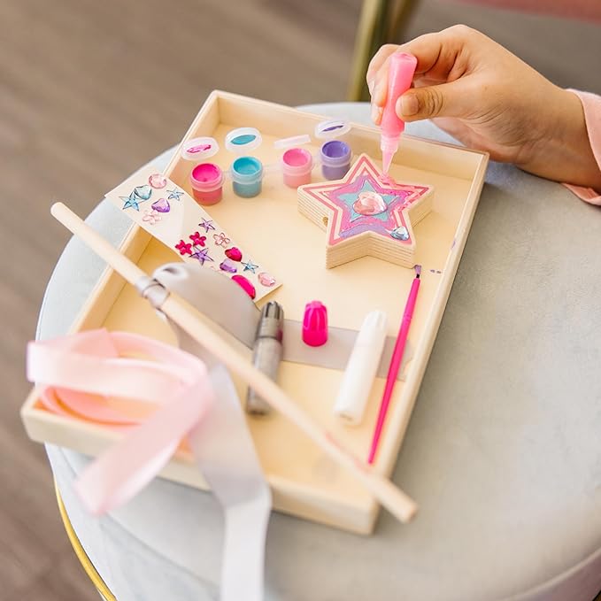 Melissa & Doug Created By Me Paint & Decorate Your Own Wooden Princess Wand Craft Kit, Pink Princess Crafts Great For Rainy Days, Toys For Kids Ages 4+