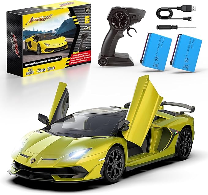 Lamborghini Remote Control Car, Officially Licensed 1:14 Lambo RC Car for Boys Girls Birthday Gift, Green Toys for 3 4 5 Years Old（Green）