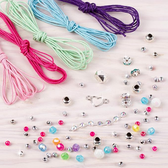 Make It Real: Rainbow Bling Bracelets Kit - Create 5 Unique Cord Charm Bracelets, 82 Pieces, Includes Play Tray, All-In-One, DIY Kit, Tweens & Girls, Arts & Crafts, Kids Ages 8+