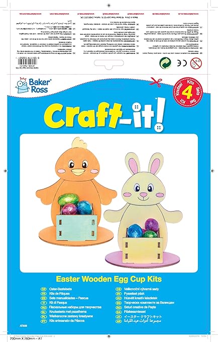 Baker Ross AT506 Easter Egg Cup Kits - Pack of 4, Creative Art and Craft Supplies for Kids to Make and Decorate
