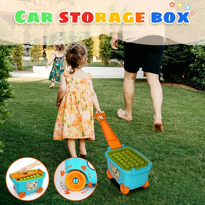 Large Particle Soft Building Block Toys with Storage Box with Pull rods for Toddler Aged 18 Months to 6 Years Old.Preschool Toys Suitable for Kindergarten, Parent-Child Interaction etc(81P)