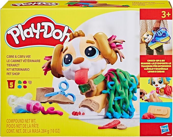 Play-Doh Care 'n Carry Vet Playset for Kids 3 Years and Up with Toy Dog, Storage, 10 Tools, and 5 Modeling Compound Colors, Non-Toxic