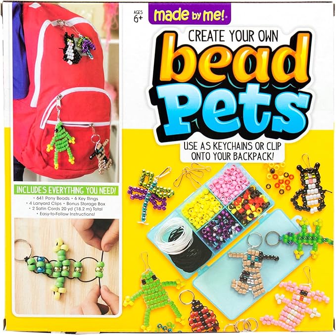Made By Me Create Your Own Bead Pets by Horizon Group USA, Includes Over 600 Pony Beads, 6 Key Rings, Storage Box & Much More