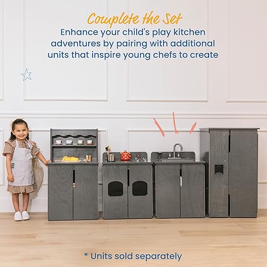 ECR4Kids Play Kitchen Storage Cupboard, Wooden Playset, Grey Wash