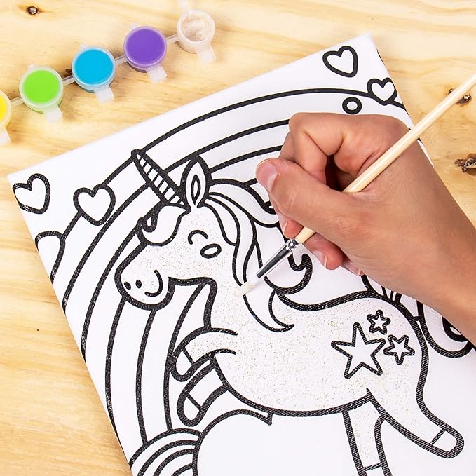 Horizon Group USA Set, 6 Acrylic Paint Colors, 1 Paintbrush, 8 in. x 10 in, Rainbow Unicorn